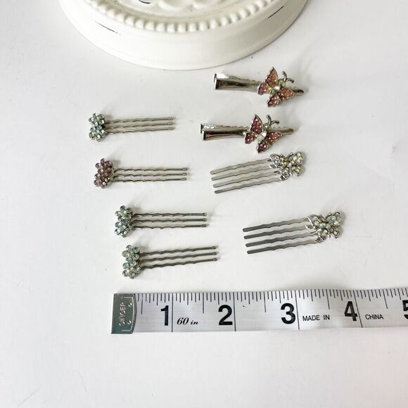 Lot of 8 Vintage Hair Accessories Wavy Bobby Pins Clips Rhinestone 90s Glam - Picture 6 of 16